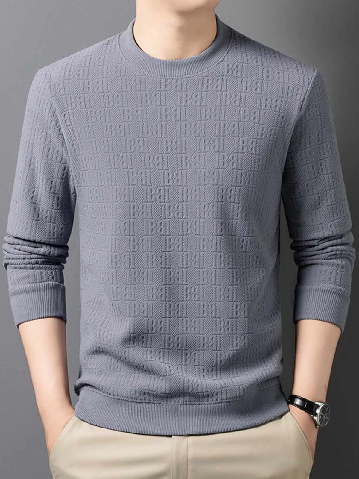 Men's Plus Size Textured Pattern Slim Fit Sweater