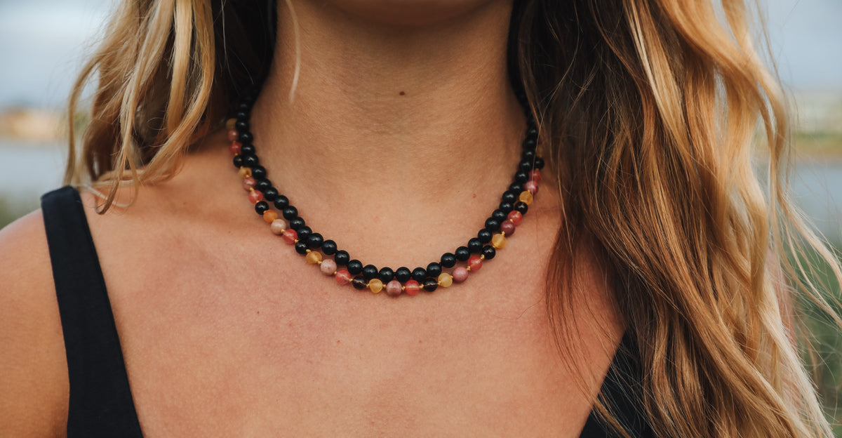 Raw Honey Amber & Smoky Quartz Necklace