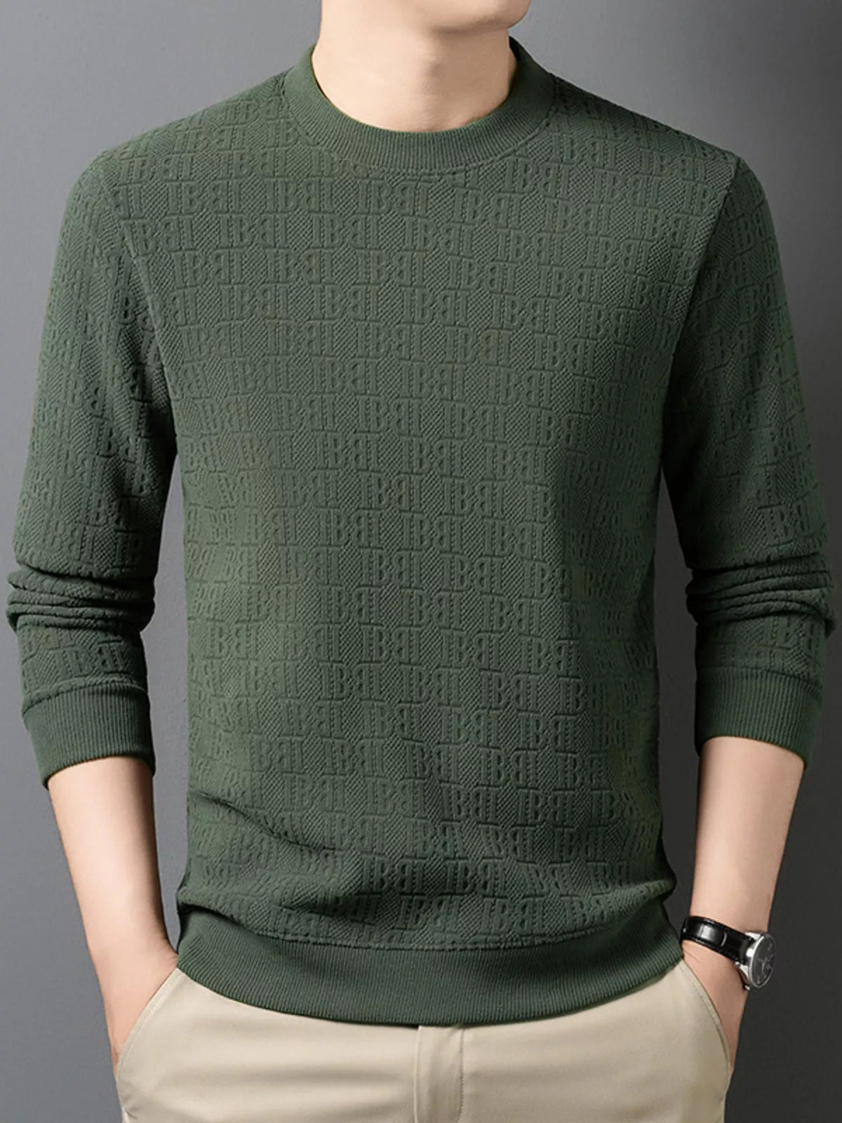 Men's Plus Size Textured Pattern Slim Fit Sweater