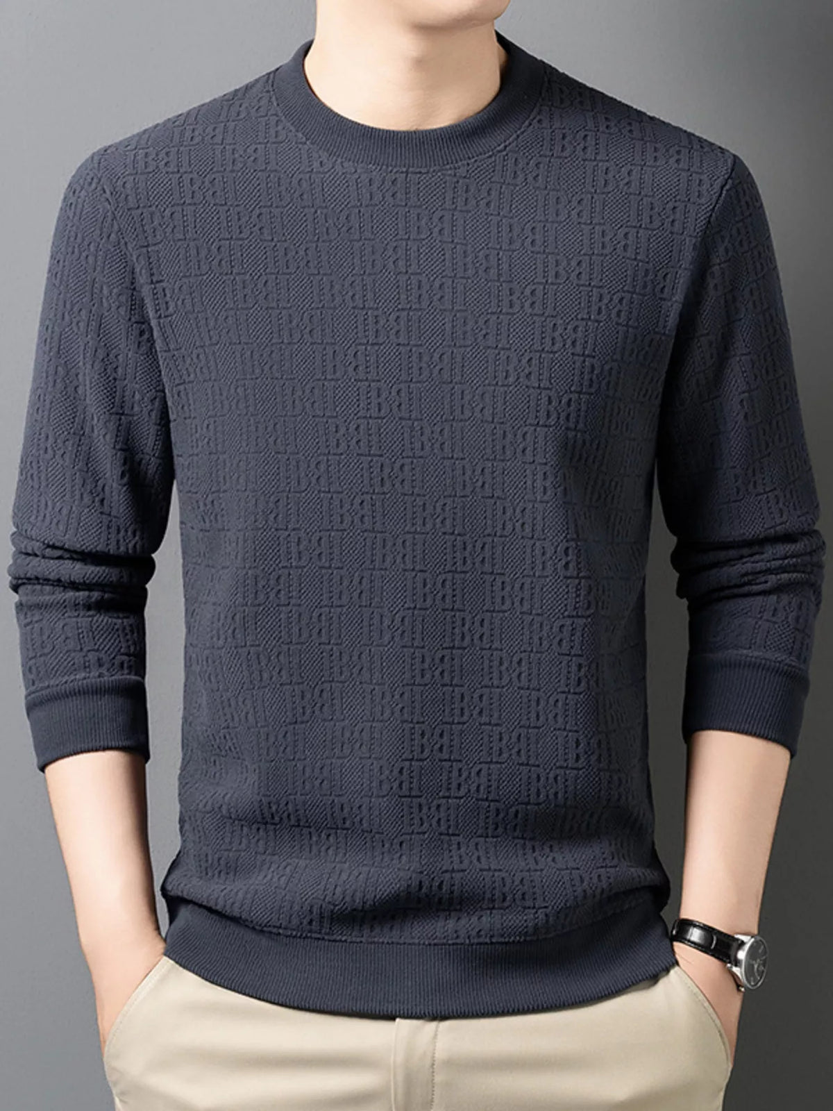 Men's Plus Size Textured Pattern Slim Fit Sweater