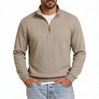 Waffle Knit Half-Zip Pullover Sweater