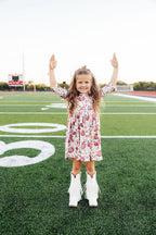 Footballs & Flowers 3/4 Sleeve Pocket Twirl Dress
