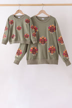 Green turkey sequin mom&me top
