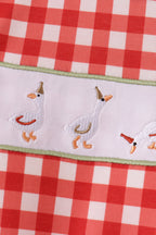 Red goose embroidery gingham romper