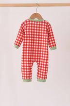 Red goose embroidery gingham romper