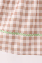Brown turkey embroidery gingham ruffle dress