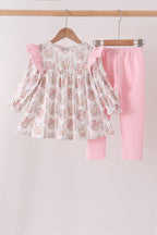 Pink horse ruffle pants set