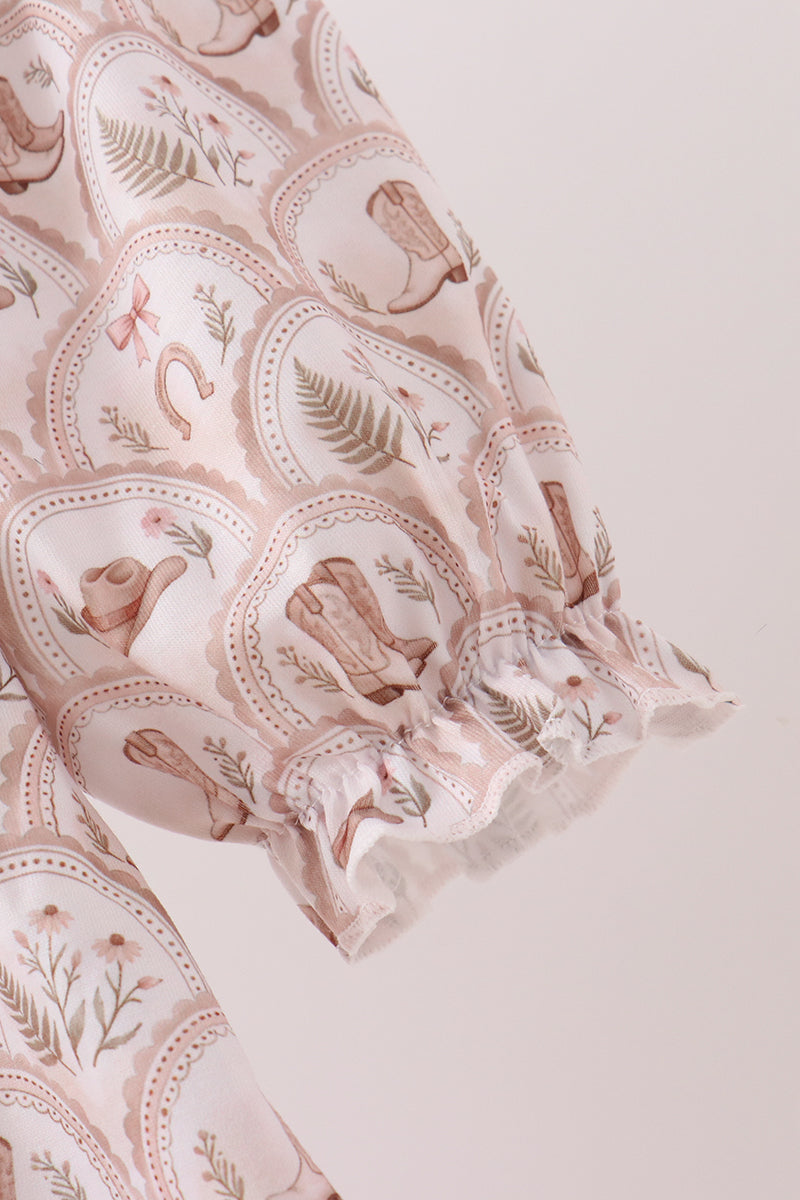 Brown Howdy Y'ALL embroidery ruffle dress