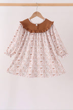 Brown Howdy Y'ALL embroidery ruffle dress