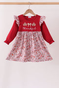Maroon thankful leaves floral embroidey dress