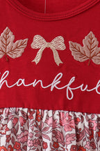 Maroon thankful leaves floral embroidey dress