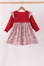 Maroon thankful leaves floral embroidey dress