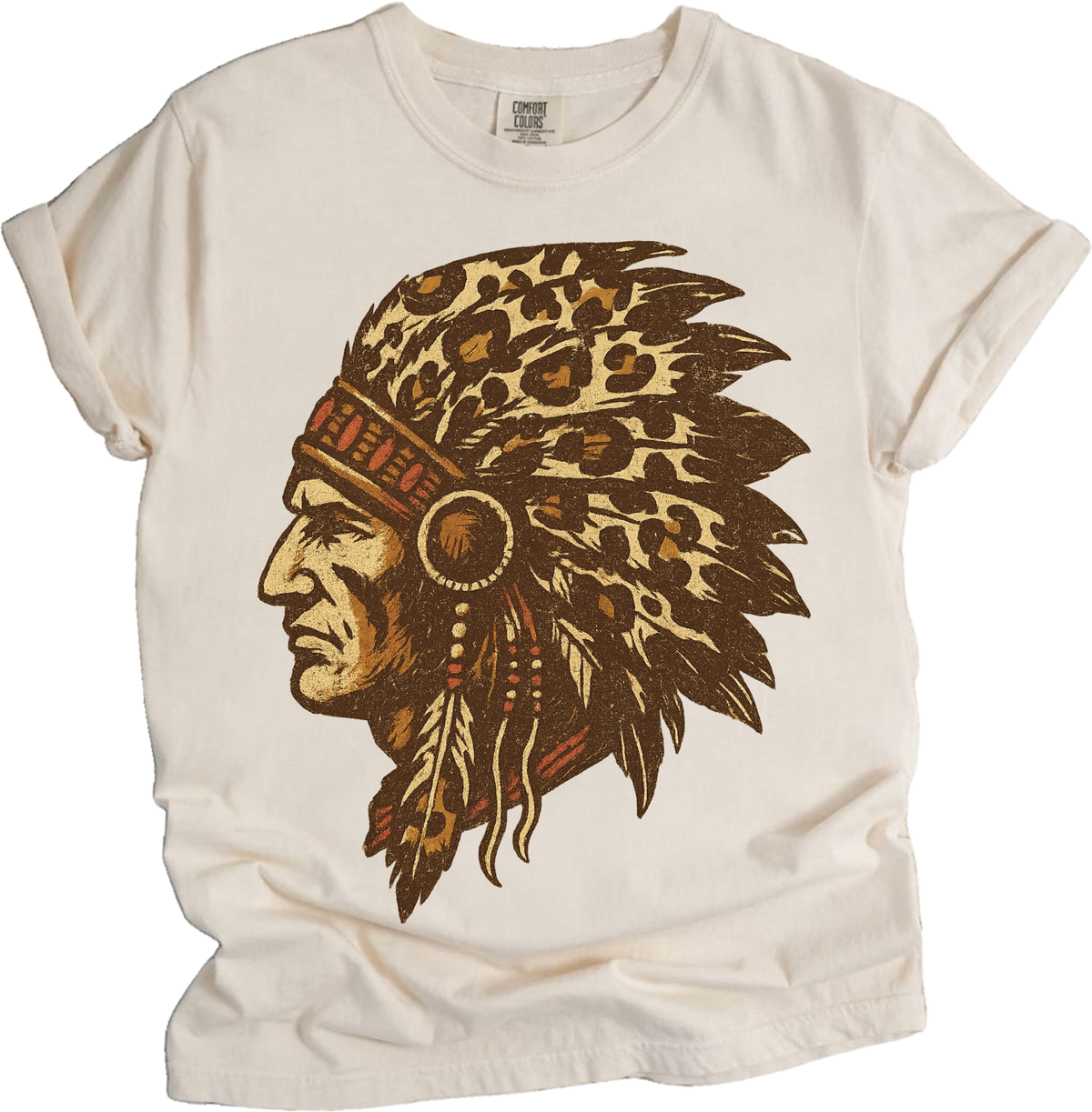 Leopard Print Indian Chief Head Shirt - Printed On Comfort Colors