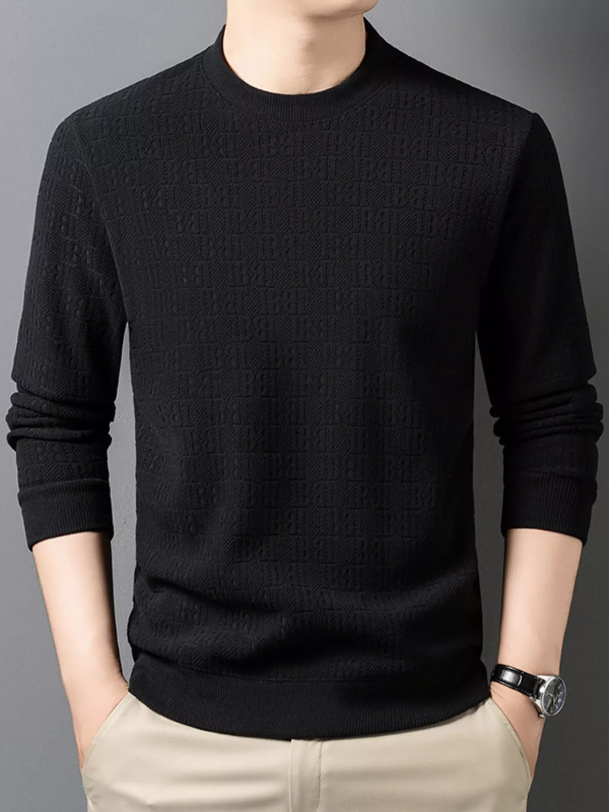Men's Plus Size Textured Pattern Slim Fit Sweater