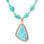 Blue Turquoise Triangle Golden Pendant Necklace